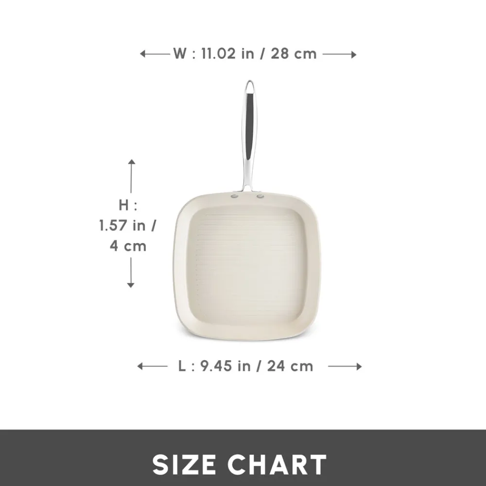 Hot Swiss Crystal Almond Cream Non-Stick Induction Stainless Steel Handle Grill, 28cm, Cream Pans|Ceramic Cookware