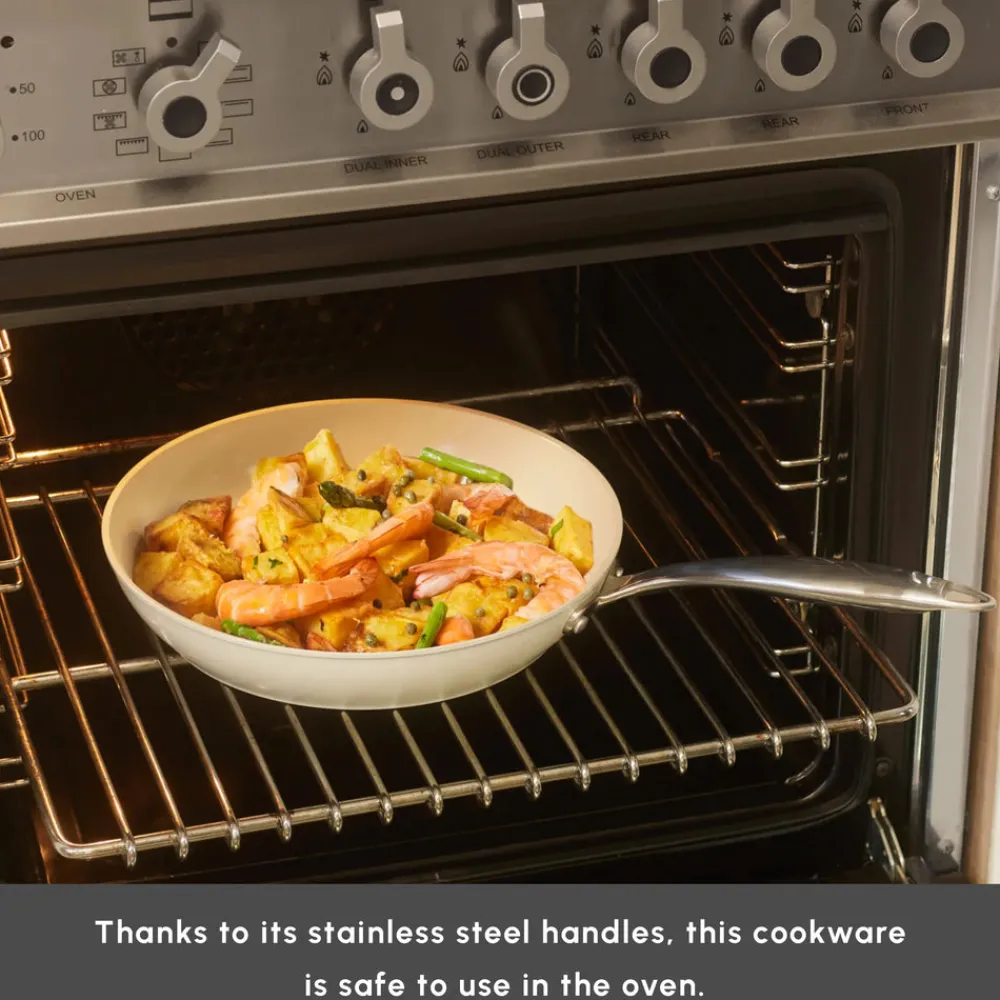 Hot Swiss Crystal Almond Cream Non-Stick Induction Stainless Steel Handle Grill, 28cm, Cream Pans|Ceramic Cookware