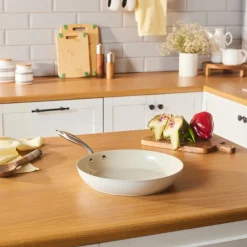 Outlet Swiss Crystal Almond Cream Non-Stick Induction Stainless Steel Handle Pan, 30cm, Cream Pans|Ceramic Cookware