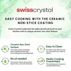 Outlet Swiss Crystal Almond Cream Non-Stick Induction Stainless Steel Handle Pan, 30cm, Cream Pans|Ceramic Cookware