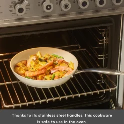 Hot Swiss Crystal Almond Cream Non-Stick Induction Stainless Steel Handle Shallow Pan, 18cm, Cream Pans|Ceramic Cookware