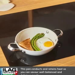 Hot Swiss Crystal Almond Cream Non-Stick Induction Stainless Steel Handle Shallow Pan, 18cm, Cream Pans|Ceramic Cookware