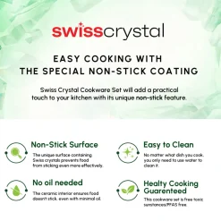 New Swiss Crystal Almond Cream Non-Stick Induction Stainless Steel Handle Casserole & Lid, 24cm, Cream Pots|Ceramic Cookware