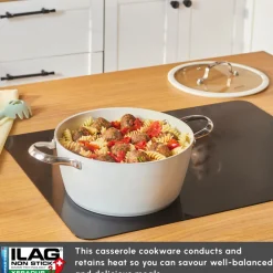 New Swiss Crystal Almond Cream Non-Stick Induction Stainless Steel Handle Casserole & Lid, 24cm, Cream Pots|Ceramic Cookware