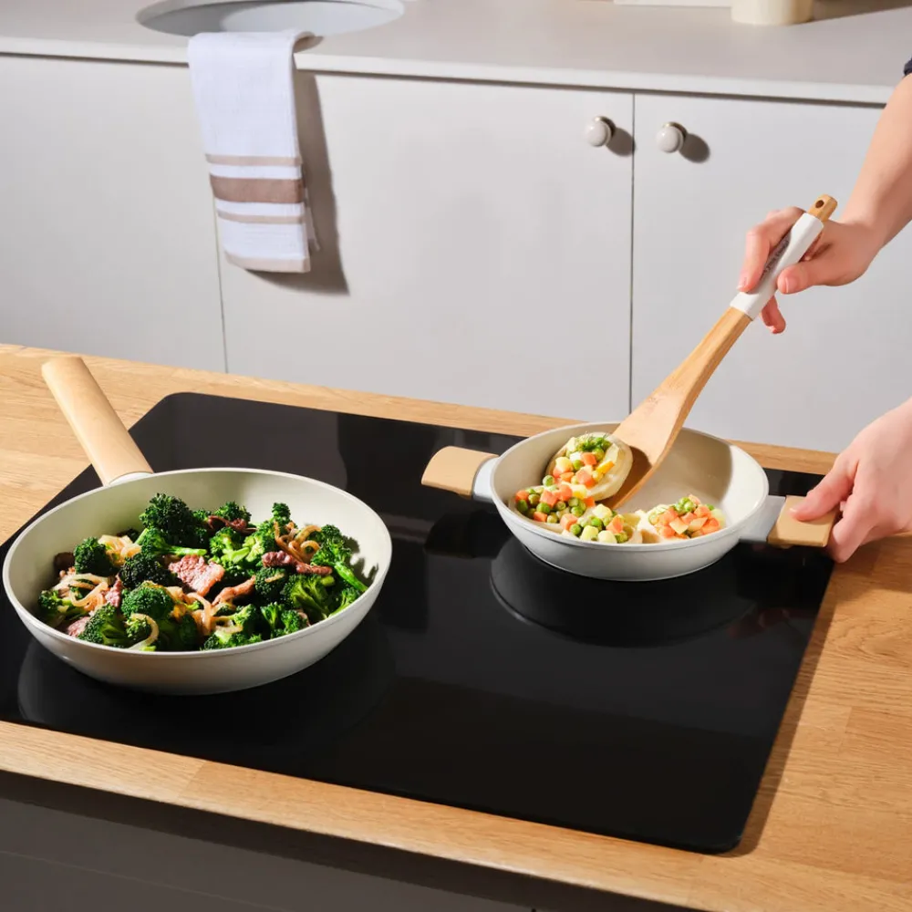 Online Swiss Crystal Almond 2-Piece Non-Stick Induction Pan Set, Cream Pan Sets