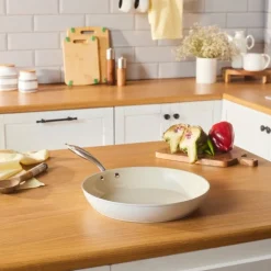 Best Swiss Crystal Almond Cream Non-Stick Induction Stainless Steel Handle Pan, 32cm, Cream Pans|Ceramic Cookware