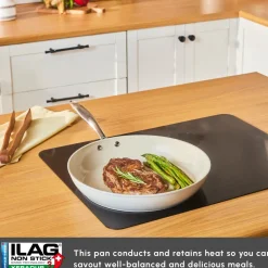 Best Swiss Crystal Almond Cream Non-Stick Induction Stainless Steel Handle Pan, 32cm, Cream Pans|Ceramic Cookware