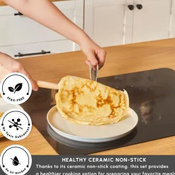 Online Swiss Crystal Almond Cream Non-Stick Induction Stainless Steel Handle Pancake Pan, 25cm, Cream Pans|Ceramic Cookware