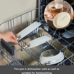 Best Swiss Crystal Almond Cream Non-Stick Induction Stainless Steel Handle Shallow Pan, 20cm, Cream Ceramic Cookware|Pans