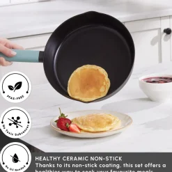 Online Swiss Crystal Fancy 7-Piece Ceramic Non-Stick Induction Cookware Set, Black Ceramic Cookware