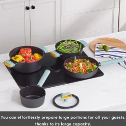 Online Swiss Crystal Fancy 7-Piece Ceramic Non-Stick Induction Cookware Set, Black Ceramic Cookware