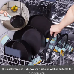 Online Swiss Crystal Fancy 7-Piece Ceramic Non-Stick Induction Cookware Set, Black Ceramic Cookware