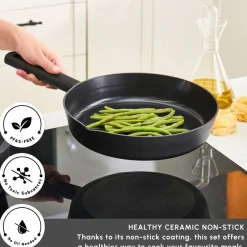 New Swiss Crystal Midnight 6-Piece Ceramic Non-Stick Induction Cookware Set, Black Ceramic Cookware