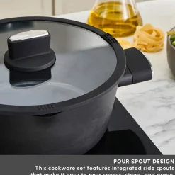 New Swiss Crystal Midnight 6-Piece Ceramic Non-Stick Induction Cookware Set, Black Ceramic Cookware