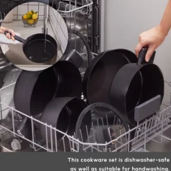 New Swiss Crystal Midnight 6-Piece Ceramic Non-Stick Induction Cookware Set, Black Ceramic Cookware