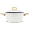 Swiss Crystal Non-Stick Induction Stockpot with Lid, 24cm, Creamy Ceramic Cookware
