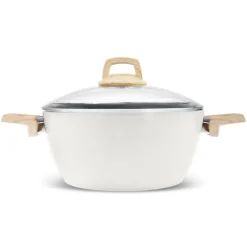 Swiss Crystal Non-Stick Induction Stockpot with Lid, 24cm, Creamy Ceramic Cookware