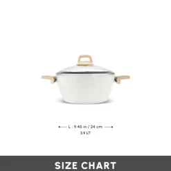 Swiss Crystal Non-Stick Induction Stockpot with Lid, 24cm, Creamy Ceramic Cookware
