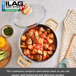 Swiss Crystal Non-Stick Induction Stockpot with Lid, 24cm, Creamy Ceramic Cookware