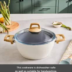 Swiss Crystal Non-Stick Induction Stockpot with Lid, 24cm, Creamy Ceramic Cookware