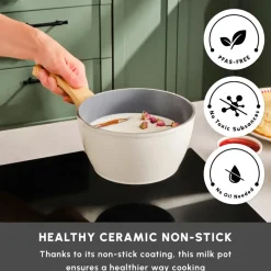 Clearance Swiss Crystal Non-Stick Induction Saucepan, 18cm, Creamy Pans|Ceramic Cookware