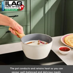 Clearance Swiss Crystal Non-Stick Induction Saucepan, 18cm, Creamy Pans|Ceramic Cookware