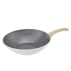 Swiss Crystal Non-Stick Induction Wok Pan, 28cm, Creamy Ceramic Cookware