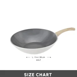 Swiss Crystal Non-Stick Induction Wok Pan, 28cm, Creamy Ceramic Cookware