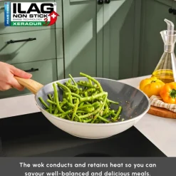 Swiss Crystal Non-Stick Induction Wok Pan, 28cm, Creamy Ceramic Cookware