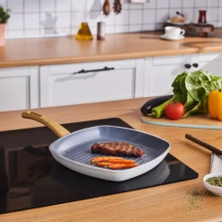 Outlet Swiss Crystal Non-Stick Induction Induction Griddle Pan, 28cm, Creamy Pans|Ceramic Cookware