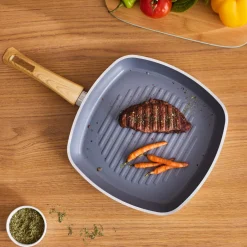 Outlet Swiss Crystal Non-Stick Induction Induction Griddle Pan, 28cm, Creamy Pans|Ceramic Cookware