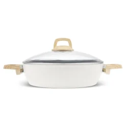 New Swiss Crystal Non-Stick Induction Casserole, 26cm, Creamy Ceramic Cookware