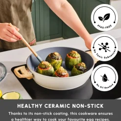 New Swiss Crystal Non-Stick Induction Casserole, 26cm, Creamy Ceramic Cookware