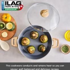 New Swiss Crystal Non-Stick Induction Casserole, 26cm, Creamy Ceramic Cookware