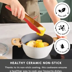 Best Swiss Crystal Non-Stick Induction Stockpot with Lid, 20cm, Creamy Ceramic Cookware