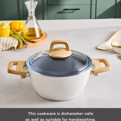 Best Swiss Crystal Non-Stick Induction Stockpot with Lid, 20cm, Creamy Ceramic Cookware