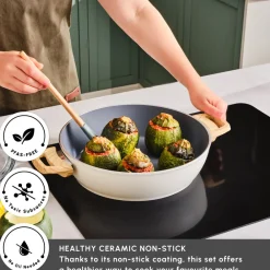 Clearance Swiss Crystal Non-Stick Induction Casserole, 30cm, Creamy Ceramic Cookware