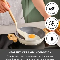 Discount Swiss Crystal Non-Stick Induction Shallow Pan, 20cm, Creamy Pans|Ceramic Cookware