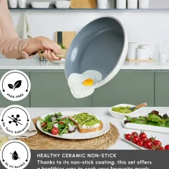 Outlet Swiss Crystal Non-Stick Induction Frying Pan, 30cm, Creamy Ceramic Cookware