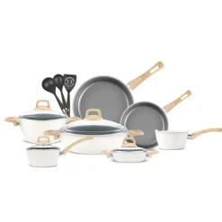 Best Swiss Crystal 15-Piece Non-Stick Induction Cookware Set, Creamy Ceramic Cookware