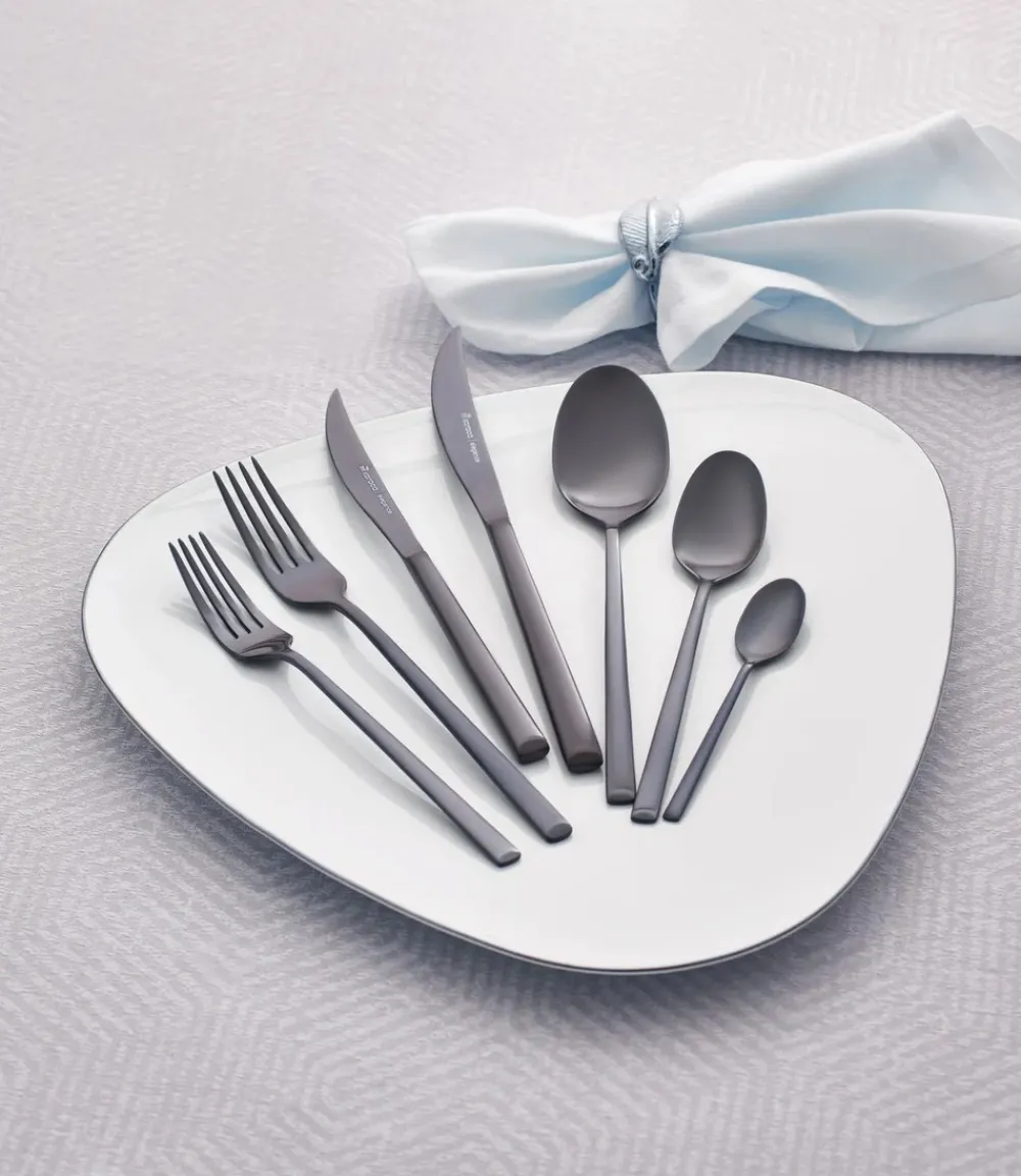 Clearance Tivoli 28-Piece Stainless Steel Cutlery Set for 4 People, Black Cutlery Sets