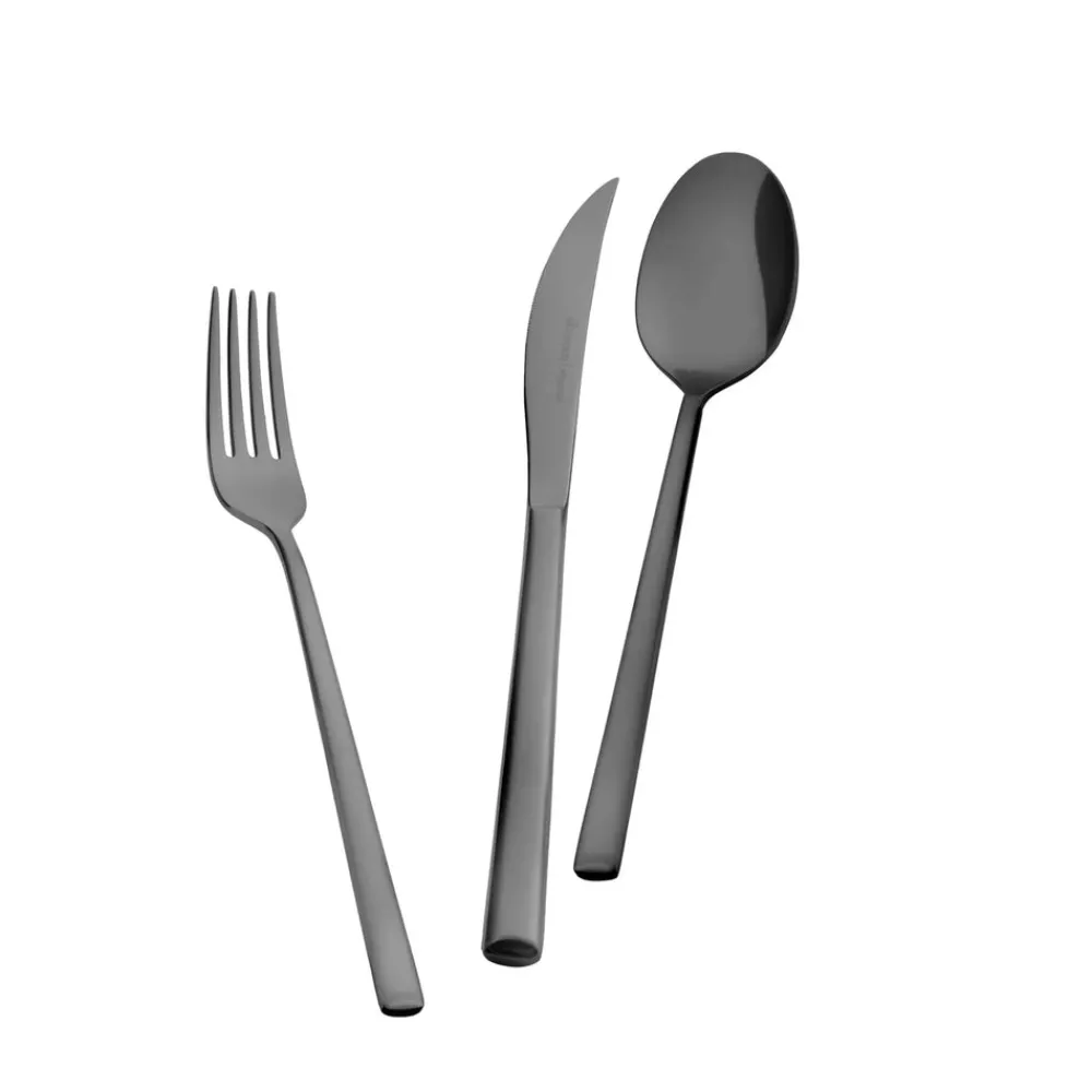 Clearance Tivoli 28-Piece Stainless Steel Cutlery Set for 4 People, Black Cutlery Sets
