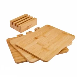 Triple 4-Piece Bamboo Chopping Board Set with Stand, Wood Chopping Boards