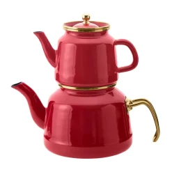 Troy Enamel Induction Teapot, 28cm, Red Gold Turkish Coffee Pots|Turkish Teapots