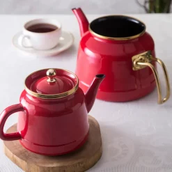 Troy Enamel Induction Teapot, 28cm, Red Gold Turkish Coffee Pots|Turkish Teapots