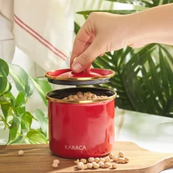 Discount Troy Enamel Storage Jar, Small, Red Gold Storage Jars