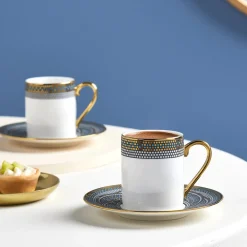 Sale Umut 4-Piece Bone China Espresso Turkish Coffee Cup Set for 2 People, 90ml, Multi Espresso & Turkish Coffee Cup Sets
