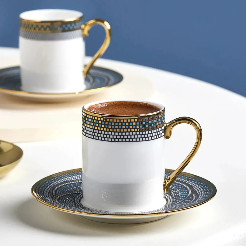 Sale Umut 4-Piece Bone China Espresso Turkish Coffee Cup Set for 2 People, 90ml, Multi Espresso & Turkish Coffee Cup Sets