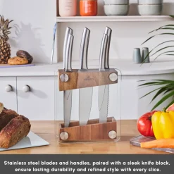 Venus 6 Piece Knife Block Set, Silver Knife Sets