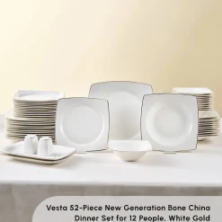 Vesta 52-Piece Bone China Dinner Set for 12 People, Bone China Dinner Sets|See All Dinner Sets